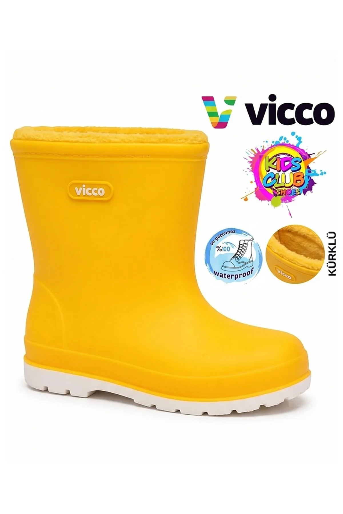 Mellow Kürklü Pvc Su Çizmesi Yağmur Botu Ortopedik Çocuk Bot HAKİ - Görsel 4