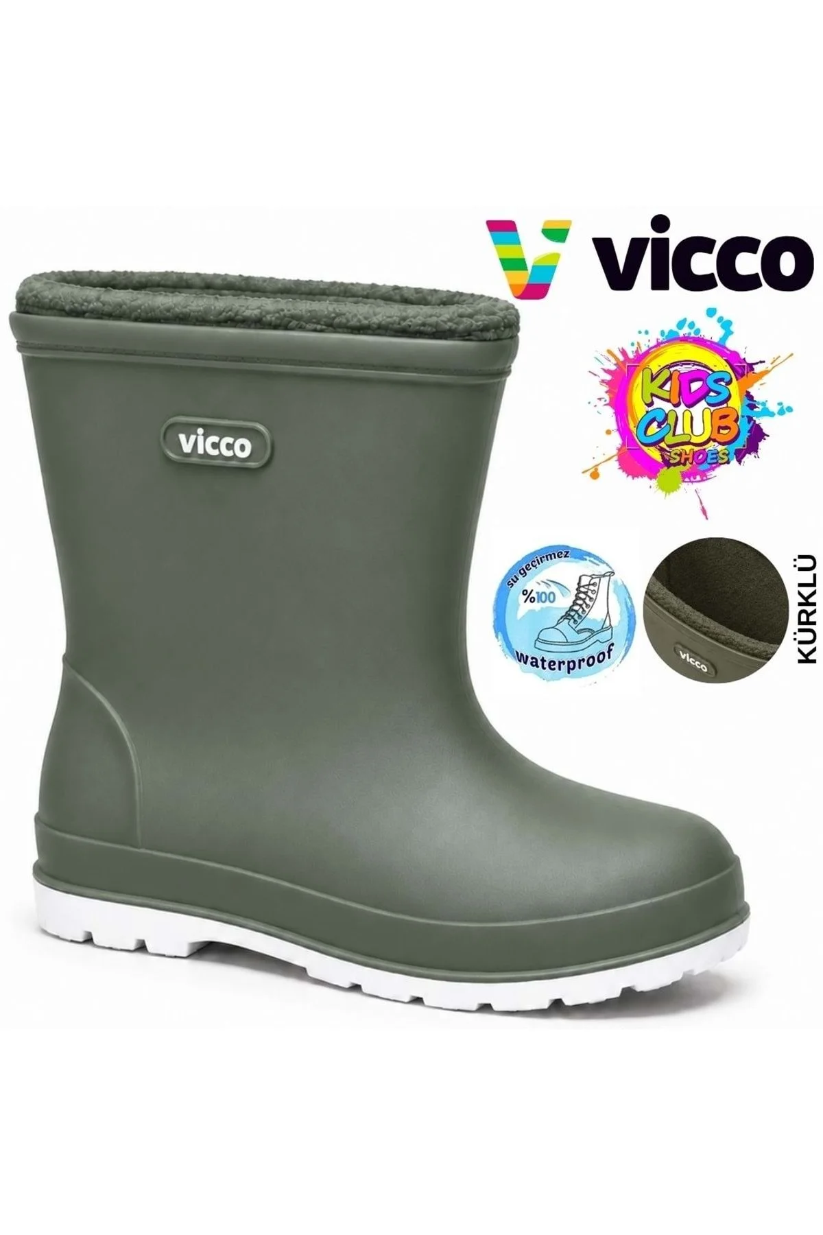 Mellow Kürklü Pvc Su Çizmesi Yağmur Botu Ortopedik Çocuk Bot HAKİ - Görsel 5