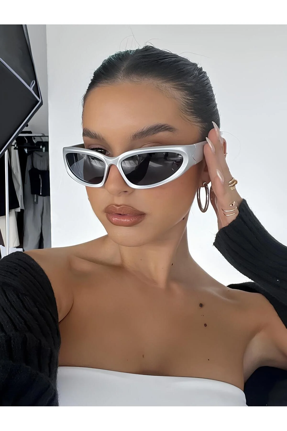 Milenyum Y2k Unisex Gri Kare Çerçeve Uv400 Güneş Gözlüğü