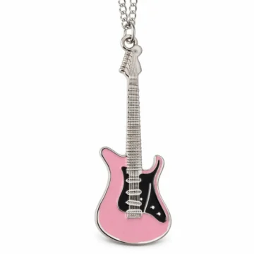 Mini Elektro Gitar Kolye – Pembe | Rock Müzik Temalı Unisex Kolye