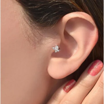 Mini Kelebek Tragus Piercing Gümüş Renk