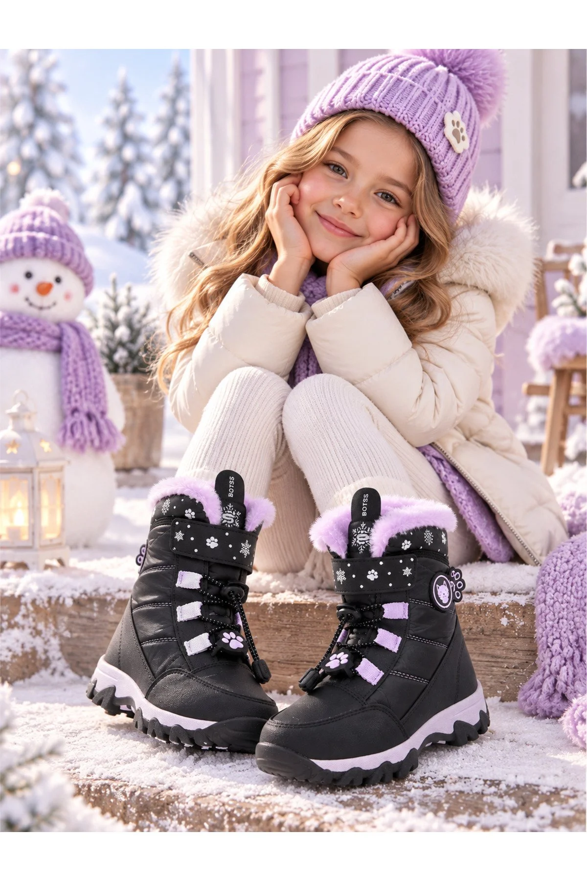 Mini UG Kids Çocuk Bot Peluş Astarlı Sıcak Tutan Kışlık Bot Kız Erkek Çocuk Şık Rahat Günlük Kullanım - Görsel 8