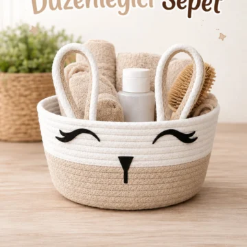 MiniBunny Jüt İp Bej Sevimli Tavşan Düzenleyici Sepet Organizer 20x12 CM