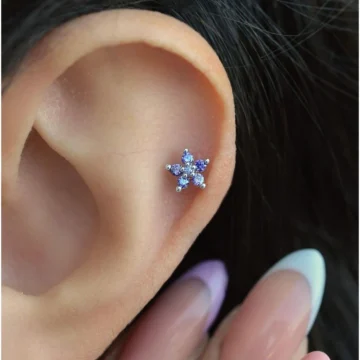 Mor Çiçekli Helix Piercing Kıkırdak Lob