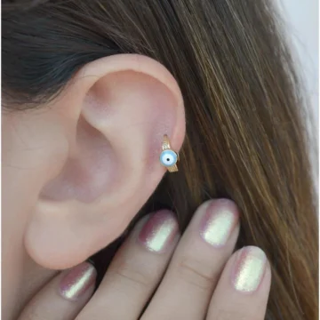 Nazar Boncuklu Halka Piercing Helix Kıkırdak Küpesi