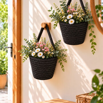 ÖRGÜM Sepet Mini Dekoratif Çiçeklik 2'Li Organizer 12x10 Cm ( BİTKİLER VE AHŞAP ASKILAR DAHİL DEĞİLDİR)
