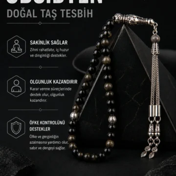 Orijinal & Sertifikalı Obsidyen Doğal Taş El Yapımı Özel Kutulu Hediyelik Erkek Tesbih 33lük 6mm