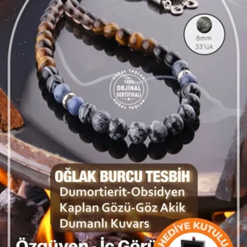 Orijinal & Sertifikalı Oğlak Burcu Doğal Taş El Yapımı Özel Kutulu Hediyelik Erkek Tesbih 33lük 8mm