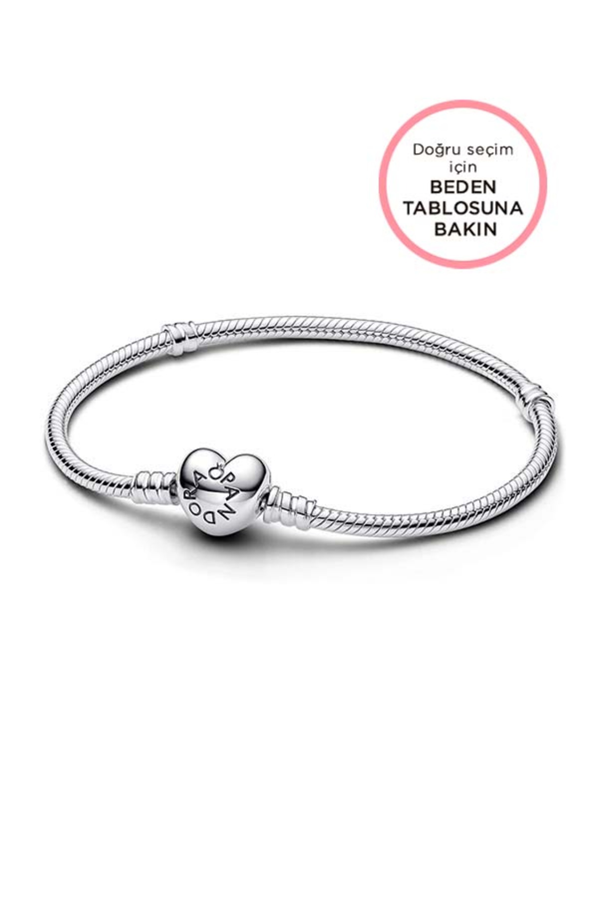 Pandora Moments Kalp Klipsli 925 Ayar Gümüş Yılan Zinciri Bileklik Charm Uyumlu