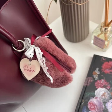 Peluş Fiyonk Detaylı Mini Çanta Aksesuarı & Airpods Çantası Anahtarlık Bordo