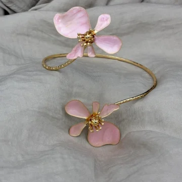 Pembe Detaylı Çift Çiçek Model Ayarlanabilir Kol Pazu Bilekliği,Armcuff