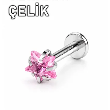 Pembe Kalp Cerrahi Çelik Kristal Taş Conch Lobe Helix Kıkırdak Tragus Piercingi (1 Adet)