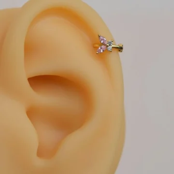 Pembe Kelebek Tragus Piercing Gümüş Renk