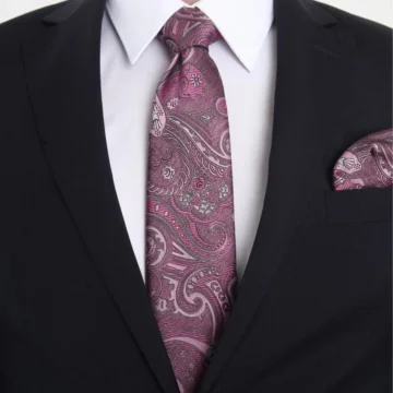 Pembe Şal Motif Desen Kravat Mendil Set