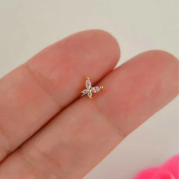 Pembe Taşlı Kelebek Piercing Helix Kıkırdak Lob Gold Renkli