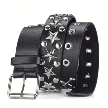 Perçinli Star Punk Suni Deri Kemer