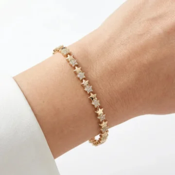 POKAK Xuping 14K Altın Kaplama Mini Yıldız Zirkon Vip Bileklik - 17CM+2CM UZATMA EKİ
