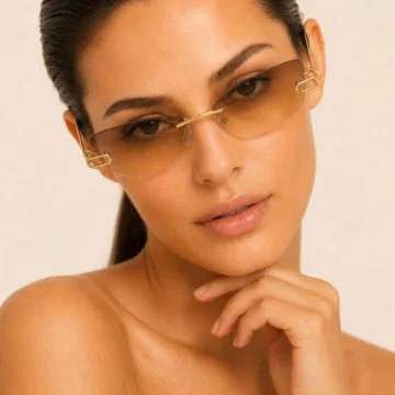 Premium Gold Detaylı Cam Çerçevesiz Unisex Güneş Gözlüğü | UV400 Korumalı | Lüks Tasarım