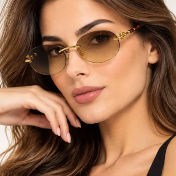 Premium Gold Detaylı Çerçevesiz UV400 Kadın Güneş Gözlüğü | Modern & Zamansız Tasarım