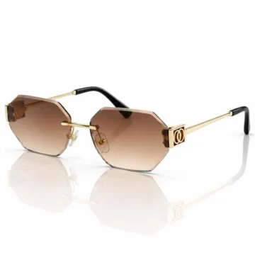 Premium Gold Edition Kadın Güneş Gözlüğü – Özel Tasarım Geometrik Kesim, Degrade Cam, Altın Renk Metal Çerçeve ve Lüks Aksesuar Detaylı Şık Model