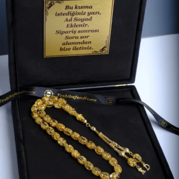 Premium Kutu Ve Özel Harf Eklemeli Altın Parçacıklı Tesbih