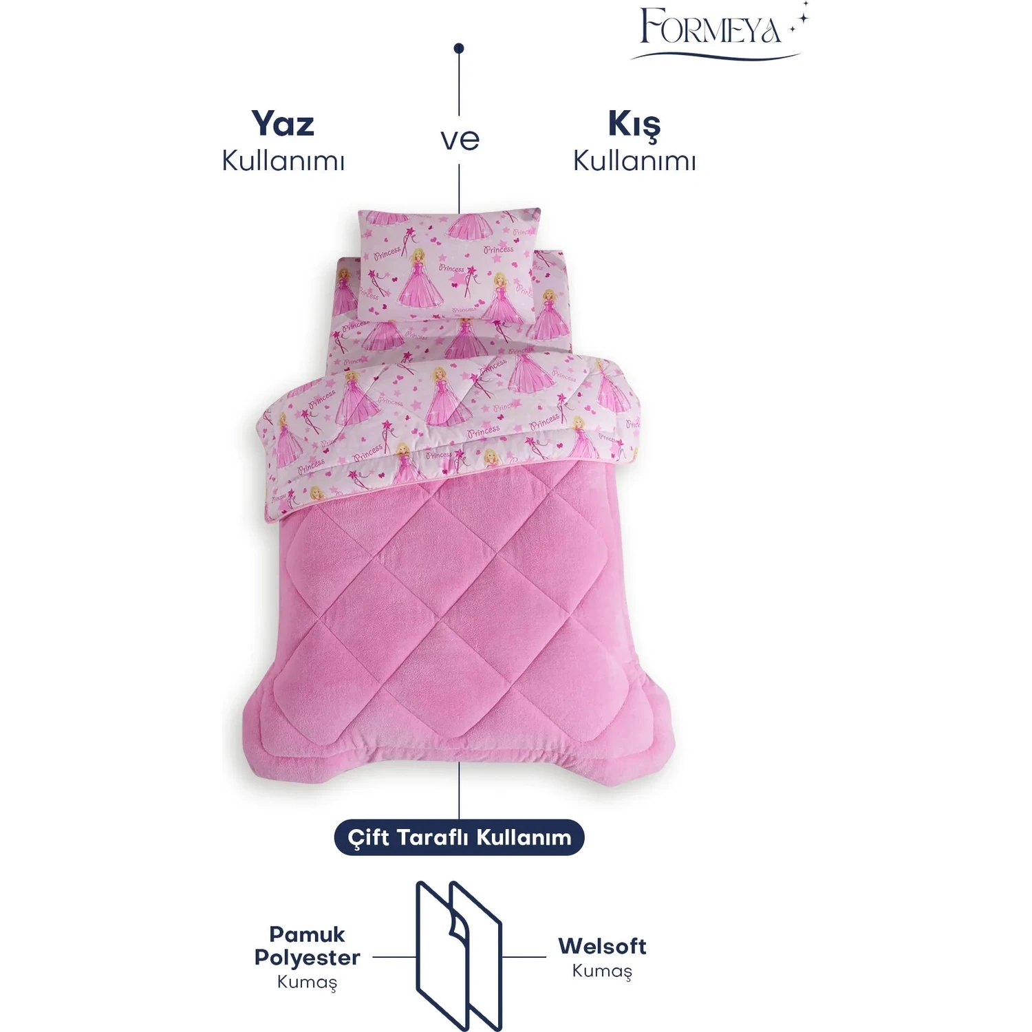 Princess Desenli Tek Kişilik Çift Taraflı Wellsoft Yorgan ve Yastık Kılıfı Seti - Görsel 5