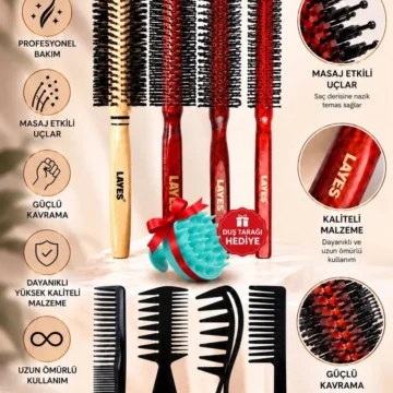 Professional 4’lü Erkek Tarama Fön Fırça Serisi + 4’lü Şekillendirici Tarak + Mavi Duş Tarağı