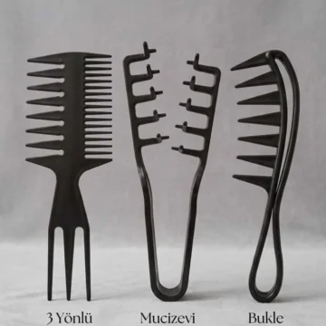 Profesyonel Siyah Üç Yönlü & Bukle & Mucizevi Dalgalı Saç Wax Tarak 3'lü Set