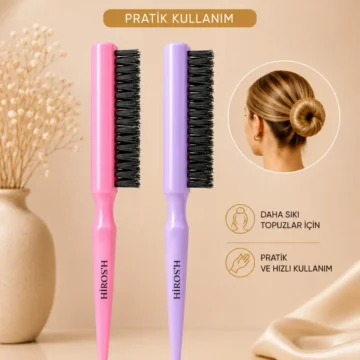 Profesyonel Topuz Fırçası Renkli Stick Wax ve Metal Uçlu Krepe Tarak Seti 3'lü Set