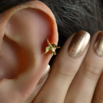 Rodyum Helix Piercing Kıkırdak Küpesi Kırlangıç
