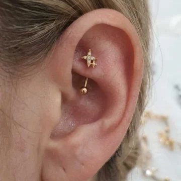 Rook Çelik Piercing Yıldız Figürlü Zirkon Taşlı