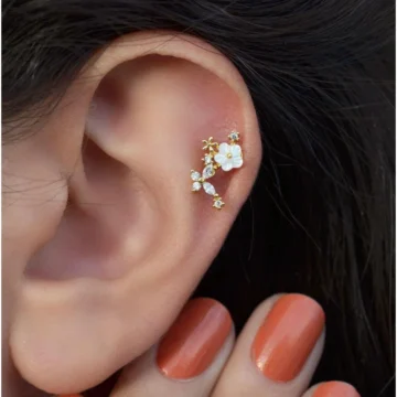 Rose Kelebekli Çiçek Piercing Helix Kıkırdak Lob