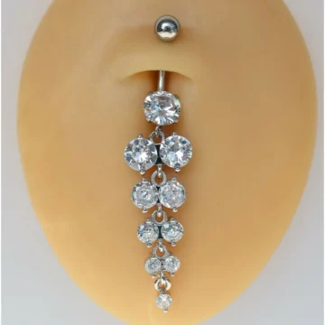 Sallantılı Zirkon Taşlı Üzüm Salkımı Göbek Piercingi