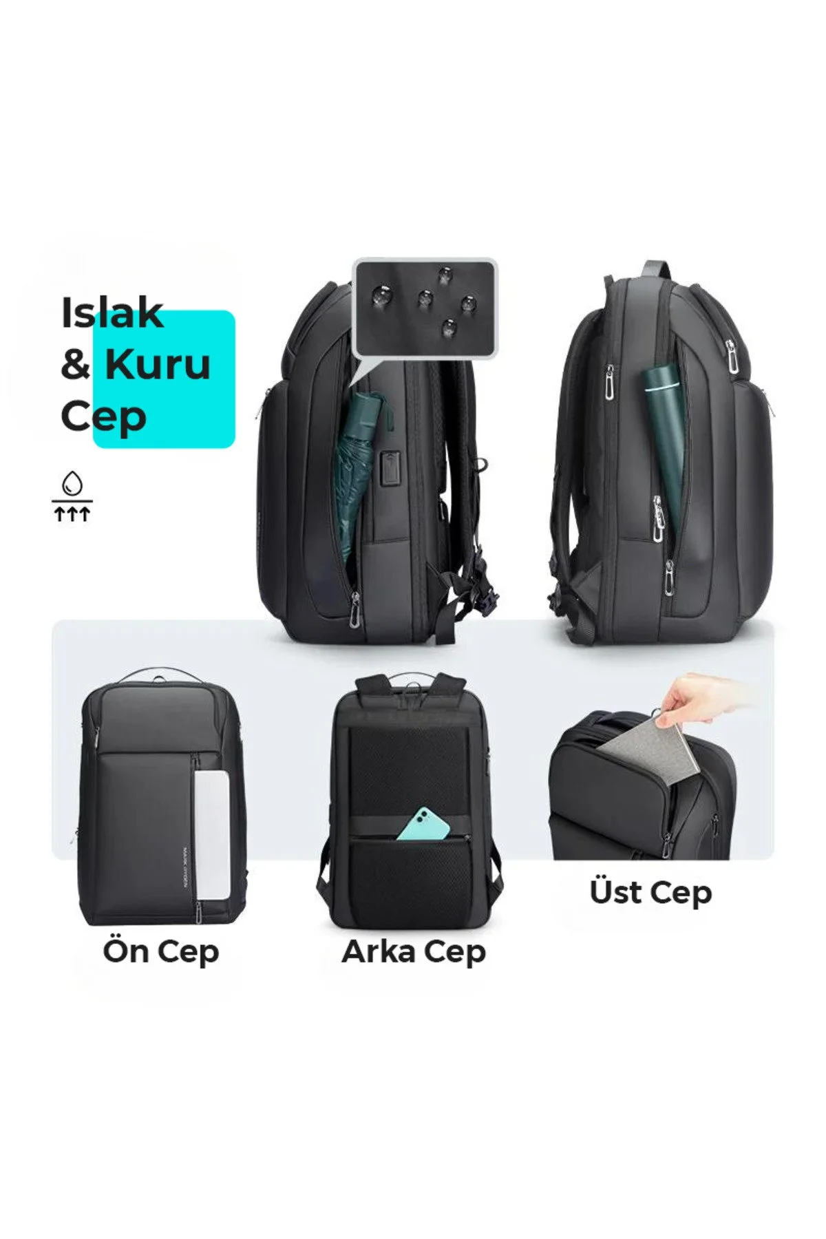 Scalable Çok Bölmeli Laptop Sırt Çantası Şarj Kiti G1_mr9808_00 46x18x31 Cm - Görsel 4