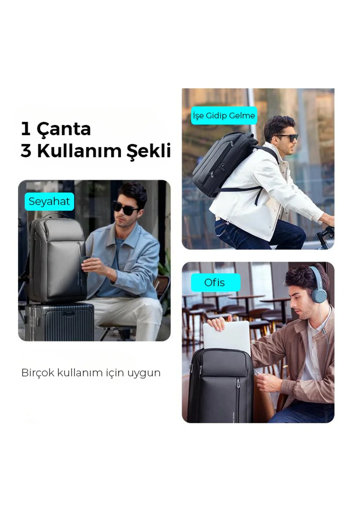 Scalable Çok Bölmeli Laptop Sırt Çantası Şarj Kiti G1_mr9808_00 46x18x31 Cm - Görsel 8