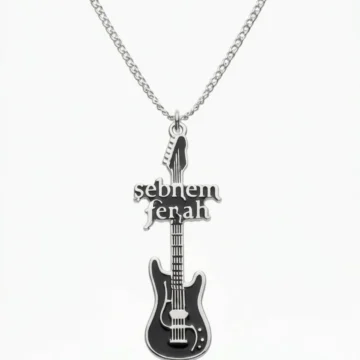 Şebnem Ferah Gitar Figürlü Paslanmaz Çelik Kolye Silver Unisex Zincir Kolye