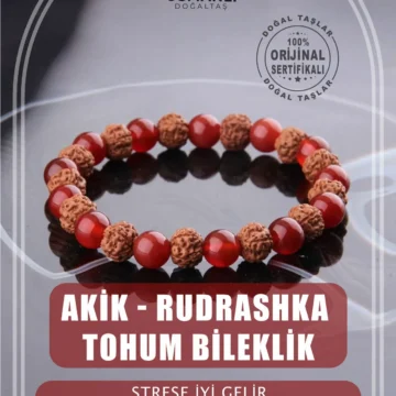 Sertifikalı Akik - Rudrashka Tohum Doğal Taş Bileklik 8 Mm - B803