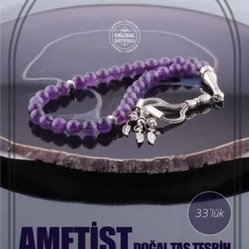 Sertifikalı Ametist Doğal Taş Tesbih T170
