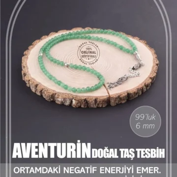 Sertifikalı Aventurin 99'luk Doğaltaş Tesbih 6 Mm, T217