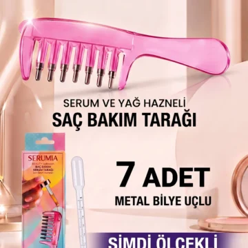 Serumia Şeffaf 7 Metal Uçlu Hazneli Saç Dibi Serum ve Bakım Yağı Uygulama Tarağı