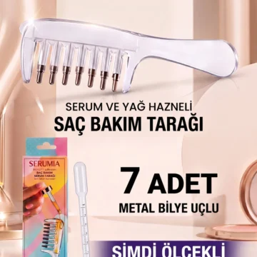 Serumia Turkuaz 7 Metal Uçlu Hazneli Saç Dibi Serum ve Bakım Yağı Uygulama Tarağı