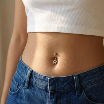 Silver Renk Yıldızlı Göbek Piercingi Çelik Minimal