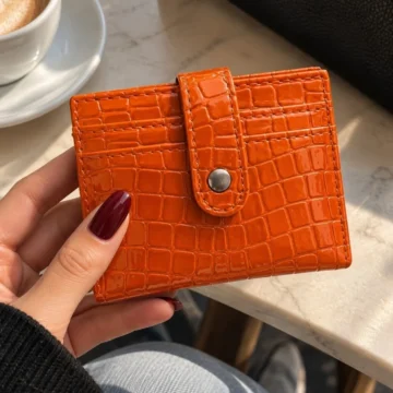 Simli Pembe Renk Kroko Desenli Kadın Cüzdan ve Kartlık - Çok Bölmeli Çıtçıtlı Mini Cüzdan