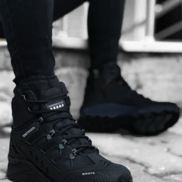 Siyah Çizgili Kauçuk Unisex Trekking Bot