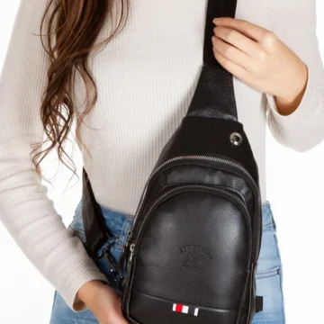 Siyah Deri Usb Kulaklık Çıkışlı Bodybag Göğüs Ve Omuz Çantası
