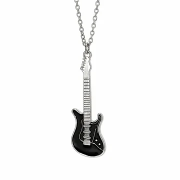 Siyah Elektro Gitar Kolye - Rock Tarz Metal Enstrüman Tasarım Unisex Aksesuar