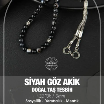 Siyah Göz Akik Doğal Taş Tesbih 33lük - 6mm