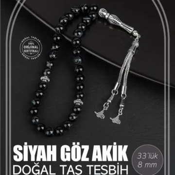 Siyah Göz Akik Doğal Taş Tesbih 33lük - 8mm