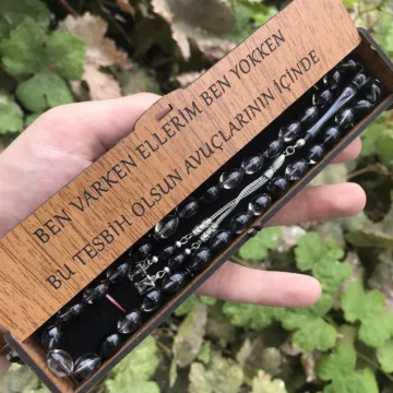 Siyah Hareli Özel Ahşap Kutulu Tesbih,Kişiye Özel Tesbih