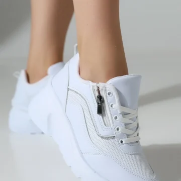 Siyah Kadın Günlük Sneaker Ayakkabı Fermuar Detaylı Renk Seçenekleri Ile Spor Yüksek Taban